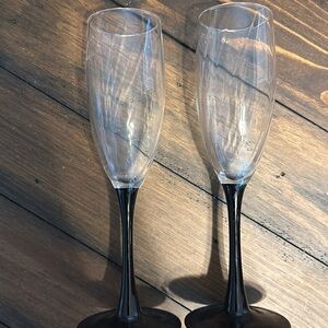 Glasses 2 Vintage LUMINARC Black Stem Champagne Flutes Wine France